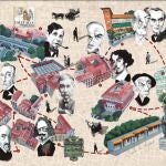 Mapa ilustrado del Madrid más literario, diseñado por Fernando Vicente
