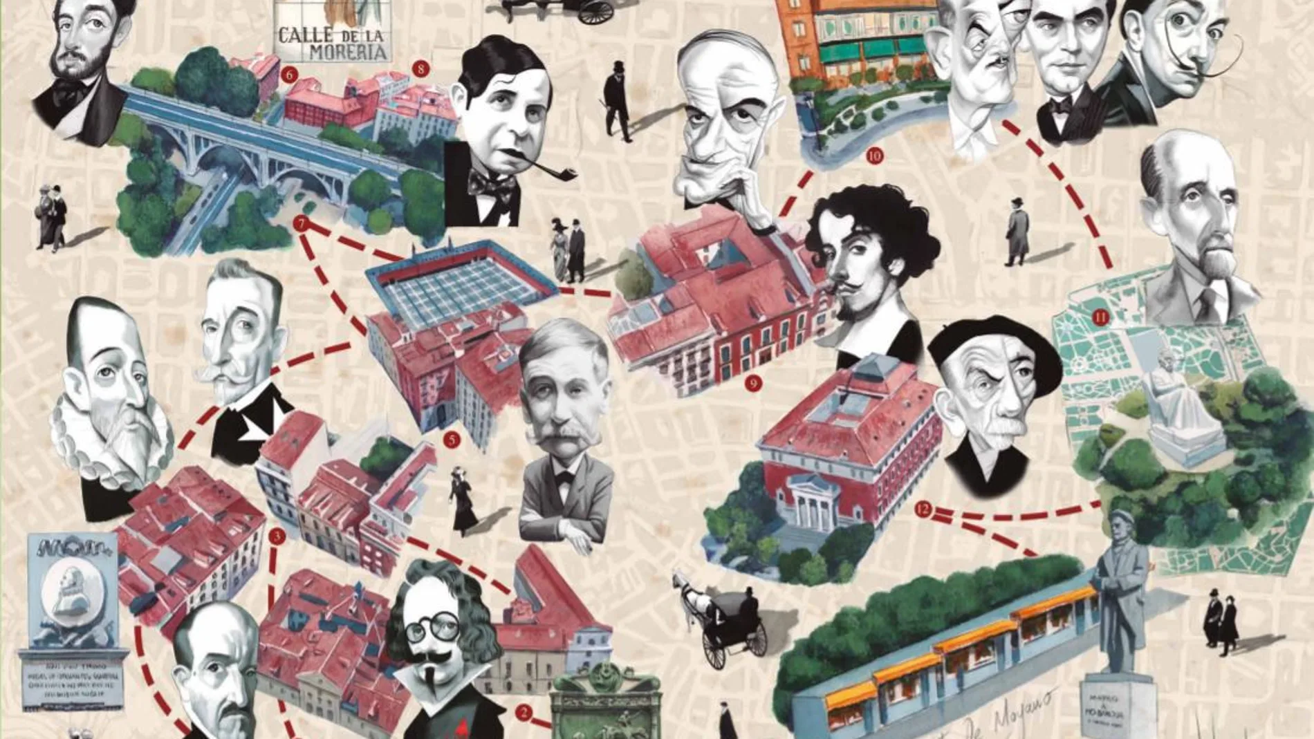Mapa ilustrado del Madrid más literario, diseñado por Fernando Vicente