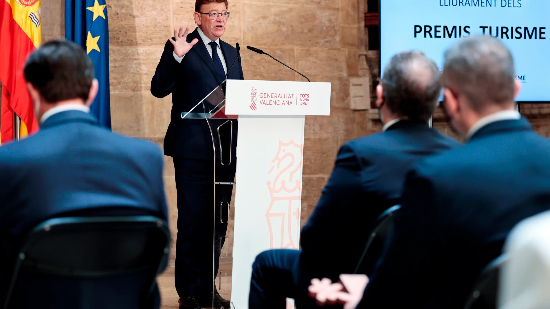 El president de la Generalitat, Ximo Puig, durante su intervención en el acto de entrega de los "Premios Turisme Comunitat Valenciana 2020"