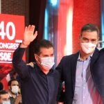 Tudanca y Sánchez, durante su participación en el acto del partido en Ponferrada.PSOECYL10/10/2021