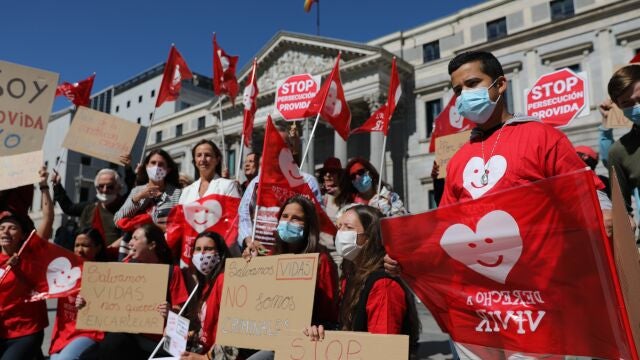 Imagen de archivo de una protesta contra el aborto a las puertas del Congreso de los Diputados