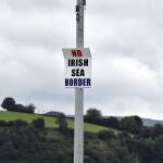 Un cartel contra la frontera marítima en Larne (Irlanda del Norte)