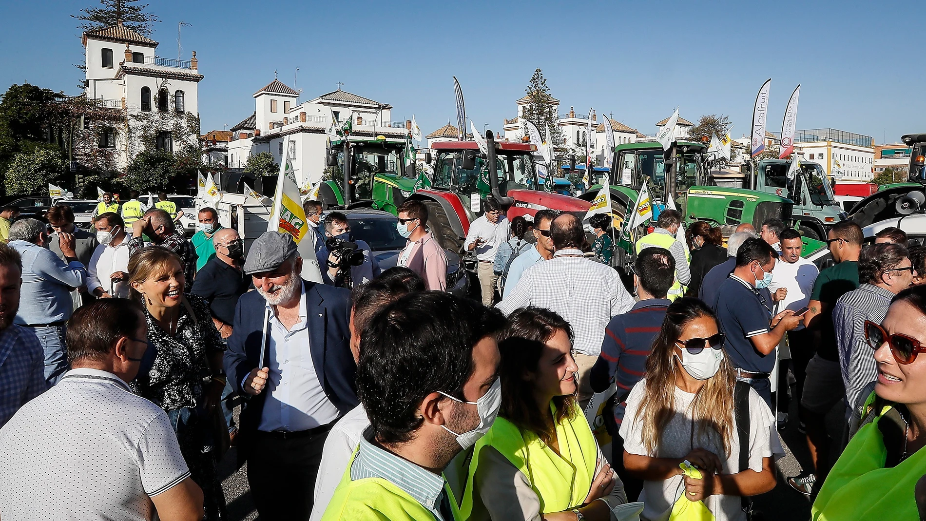 Agricultores y ganaderos de toda Andalucía durante la concentración que han realizado hoy en Sevilla