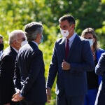 El presidente del Tribunal Constitucional, Juan José González Rivas; el presidente del Tribunal Supremo y del Consejo General del Poder Judicial (CGPJ), Carlos Lesmes y el presidente del Gobierno, Pedro Sánchez