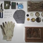 Material aprehendido al hombre que capturaba los jilgueros silvestres en Las Merindades