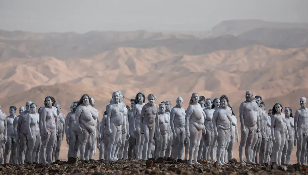 American artist Spencer Tunick photo installation at the Dead Sea