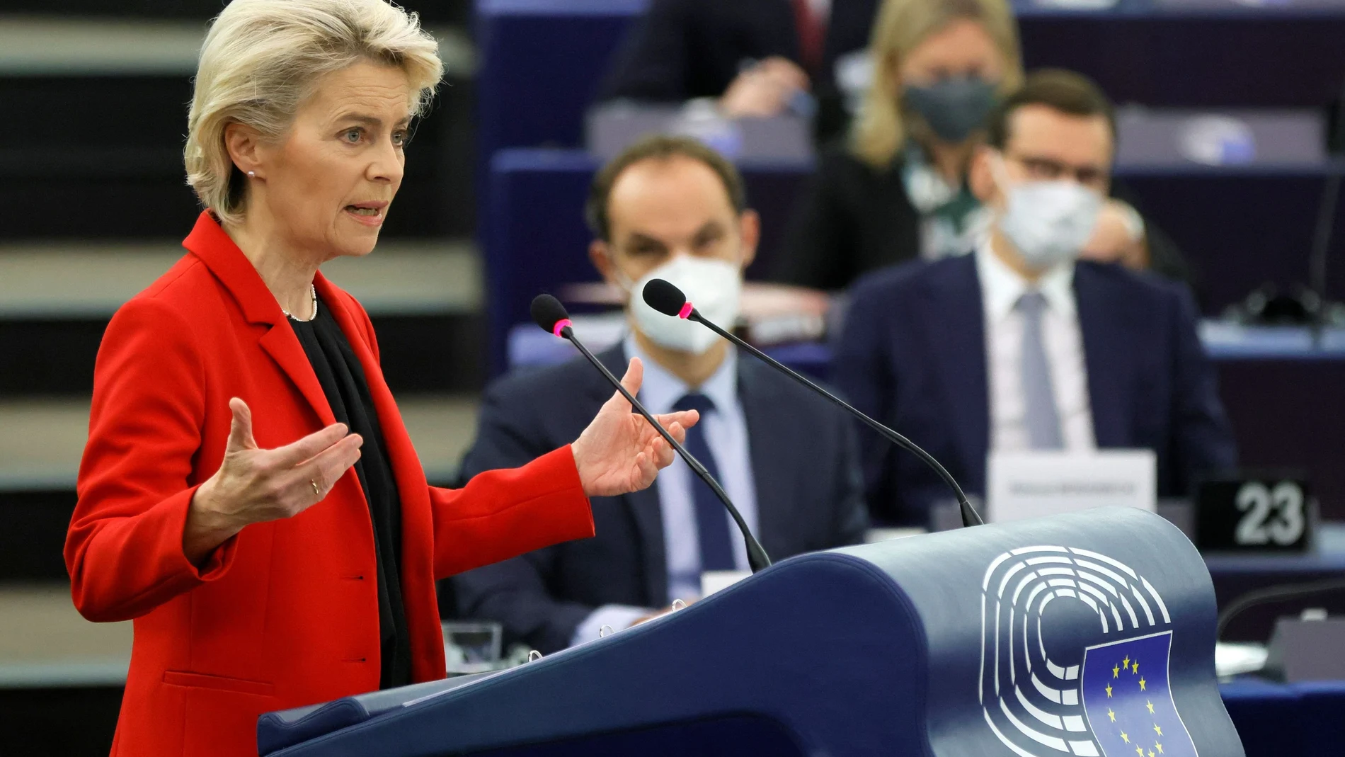 La presidenta de la Comisión Europea, Ursula von der Leyen, este martes en el Pleno de la Eurocámara