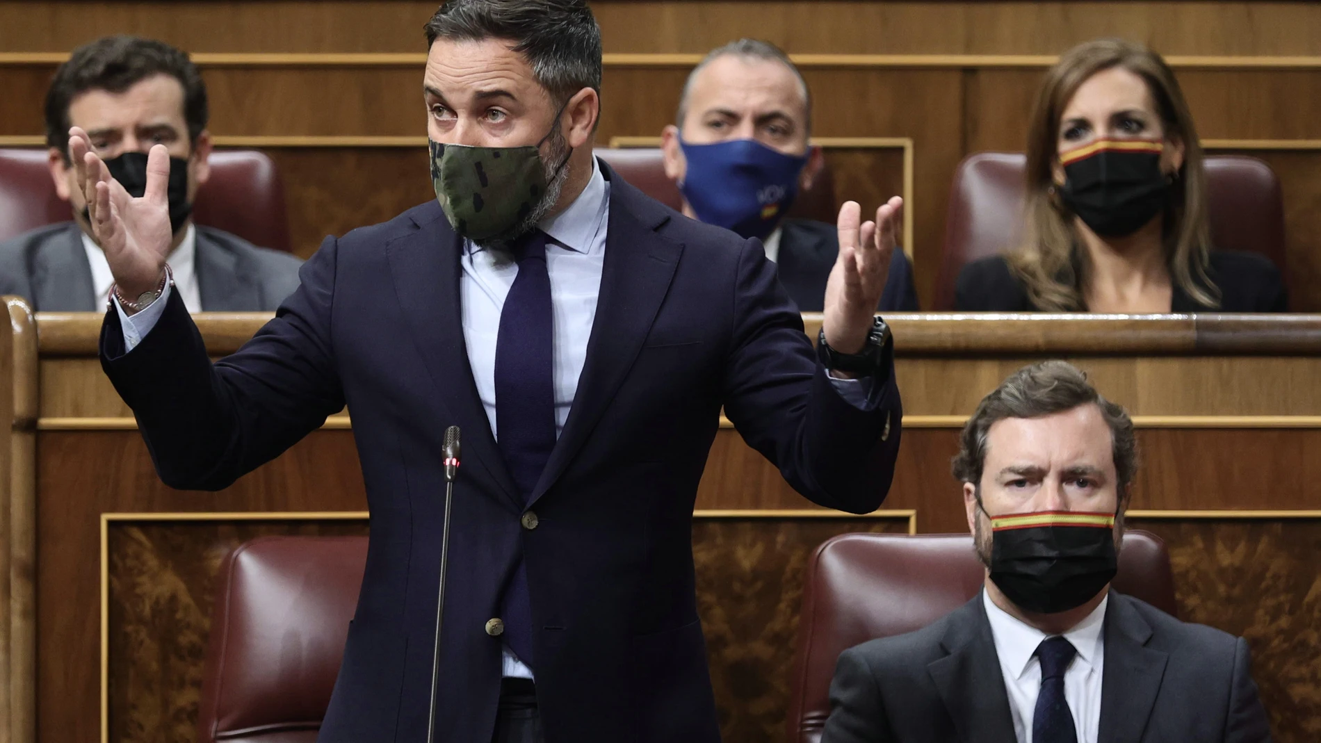 El líder de Vox, Santiago Abascal, interviene en una sesión de control al Gobierno
