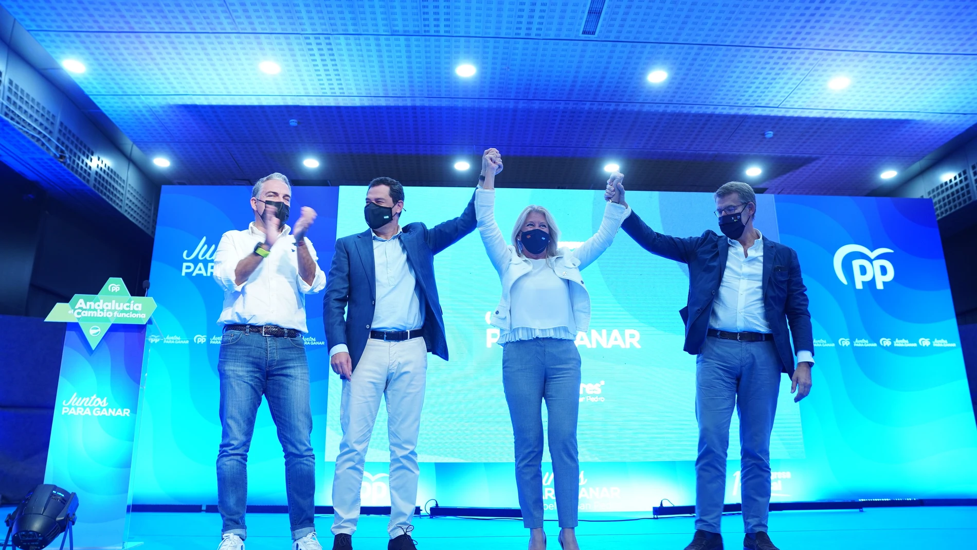 Elías Bendodo, Juanma Moreno, Ángeles Muñoz y Alberto Núñez Feijoó clausuran el congreso local del PP de Marbella