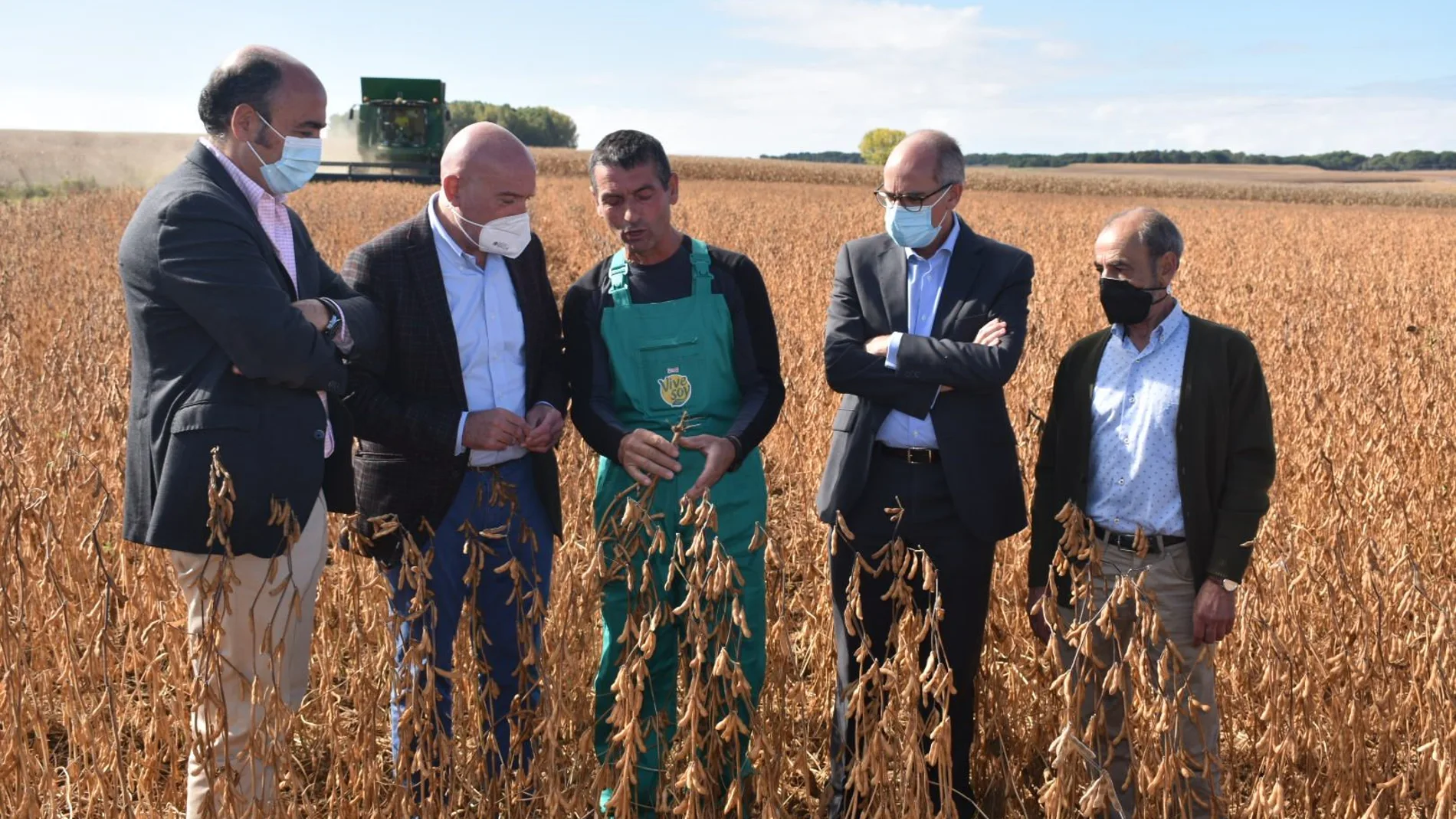 El consejero de Agricultura, Ganadería y Desarrollo Rural, Jesús Julio Carnero, visita un campo de soja en la provincia de Salamanca