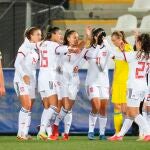 Las jugadoras españolas celebran un gol contra Ucrania