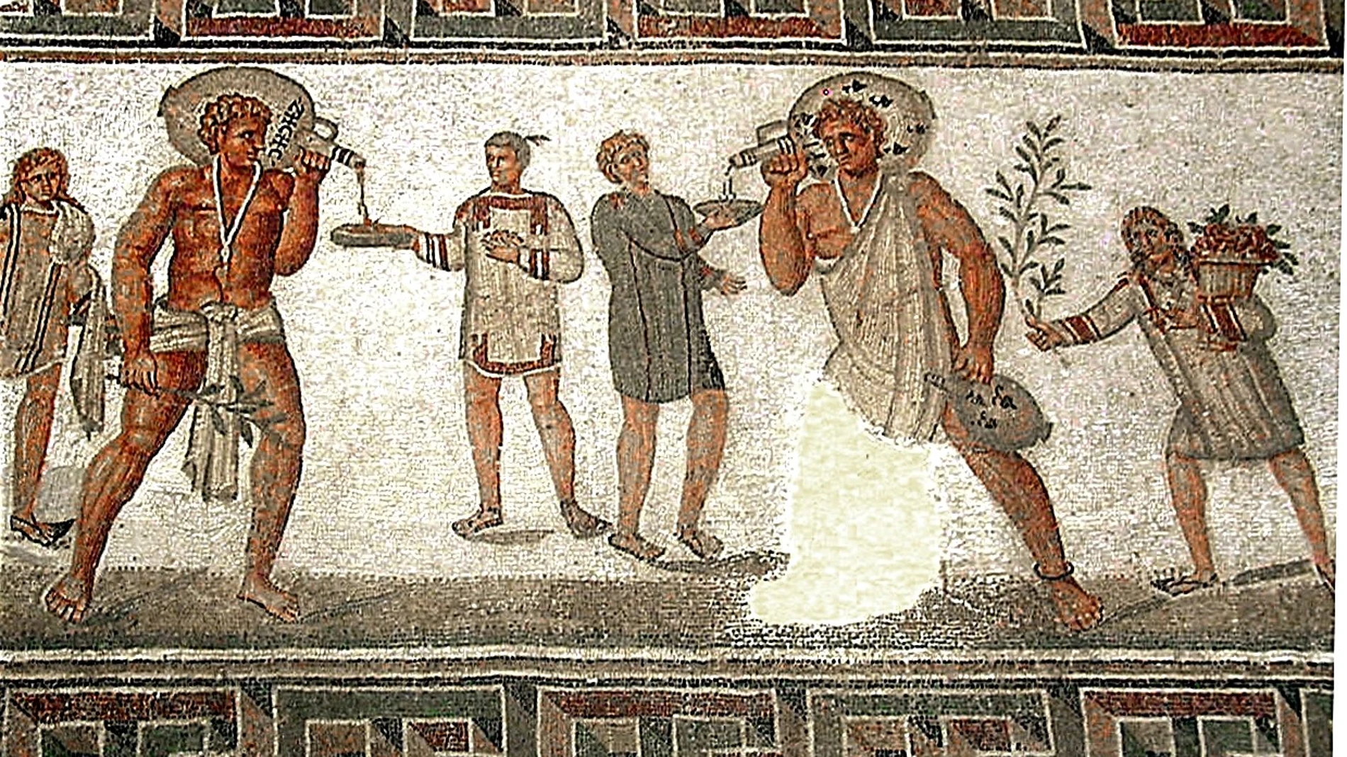 Mosaico romano donde se representa la esclavitud
