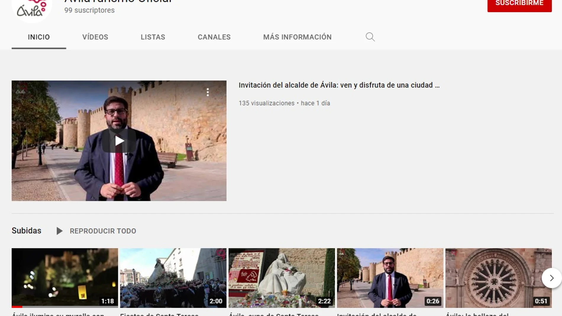 Imagen de la portada de este nuevo canal del Ayuntamiento de Ávila en YouTube sobre turismo