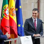 Los presidentes del gobierno de España Pedro Sánchez y Portugal Antonio Costa, este jueves en Trujillo (Cáceres)