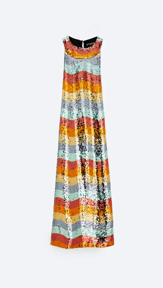 Vestido lentejuelas con odas multicolor, de Uterqüe