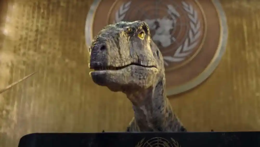 Imagen del vídeo de la ONU sobre el cambio climático protagonizado por un dinosaurio