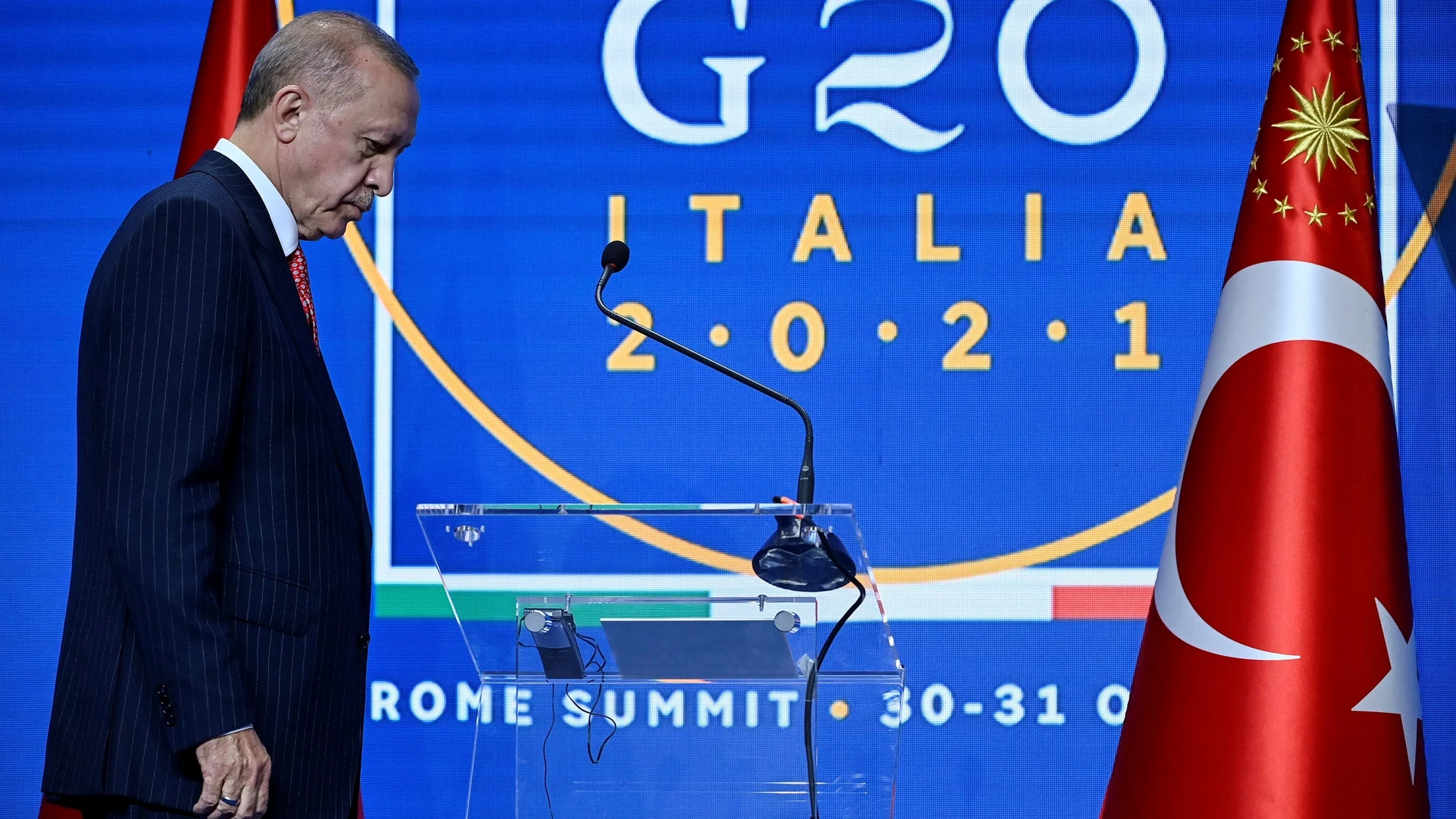 El presidente turco, Recep Tayyip Erdogan, durante la cumbre del G-20 celebrada el pasado fin de semana en Roma