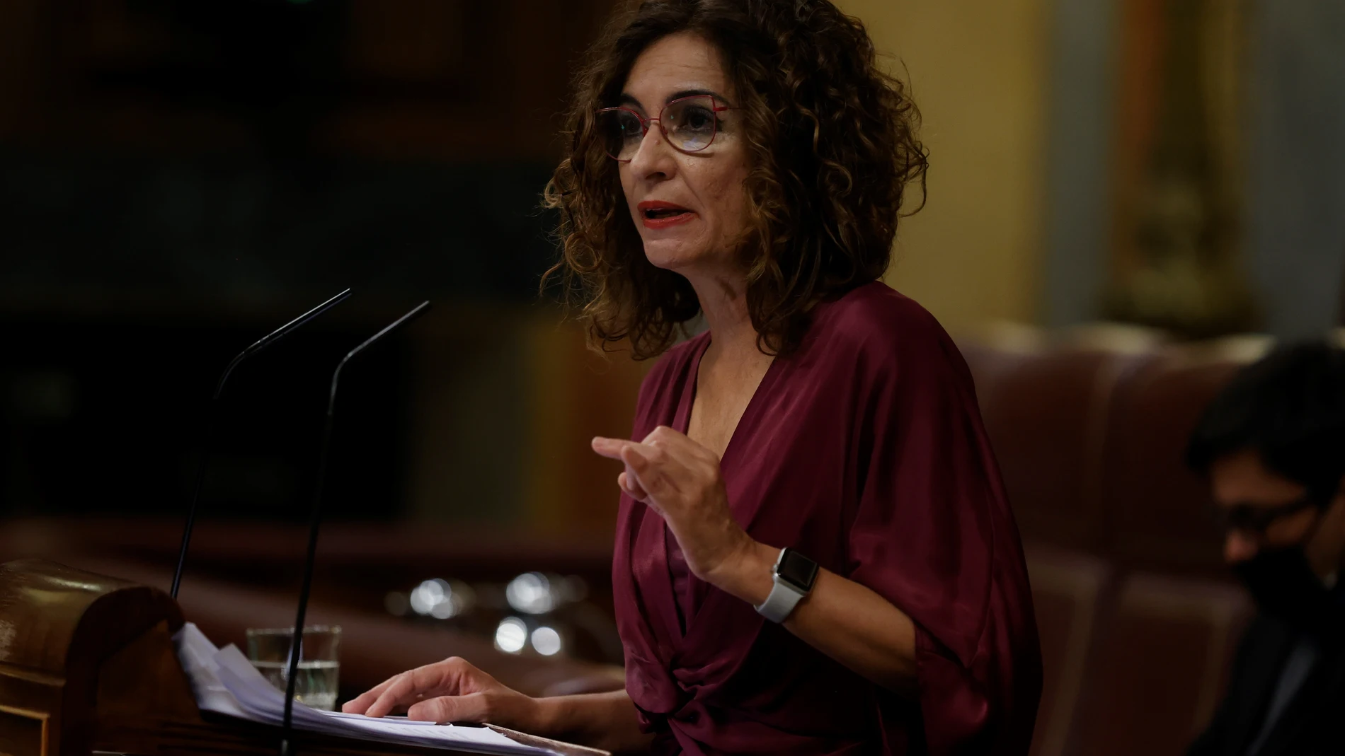 La ministra de Hacienda, María Jesús Montero durante su intervención en el Congreso de hoy