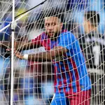 Memphis Depay se lamenta en el partido contra el Celta en Vigo