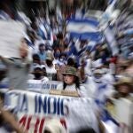 Nicaragüenses participan en una manifestación contra las elecciones presidenciales de su país, este pasado domingo, en San José (Costa Rica)