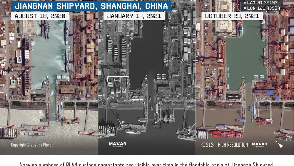 Evolución en la construcción del tercer portaaviones chino en un astillero de Shangai