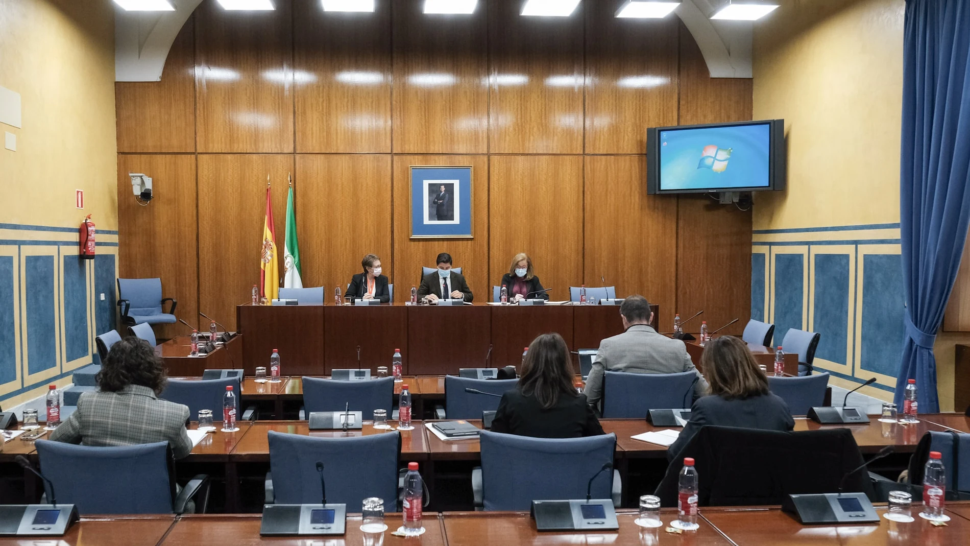 Comparecencia de Carmen Martínez Aguayo (al fondo, a la izquierda) en la comisión de investigación de la Faffe del Parlamento, este viernes