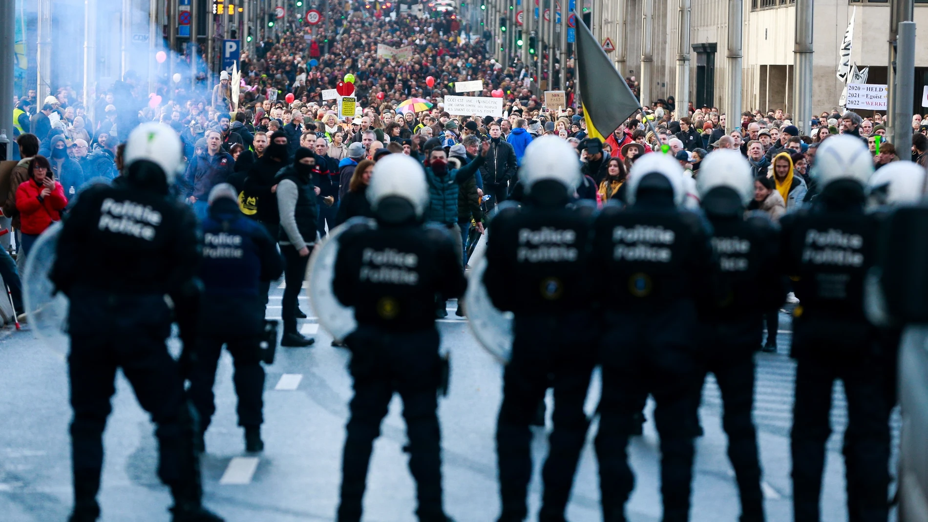 Imagen de un momento de la manifestación de hoy en las calles de Bruselas