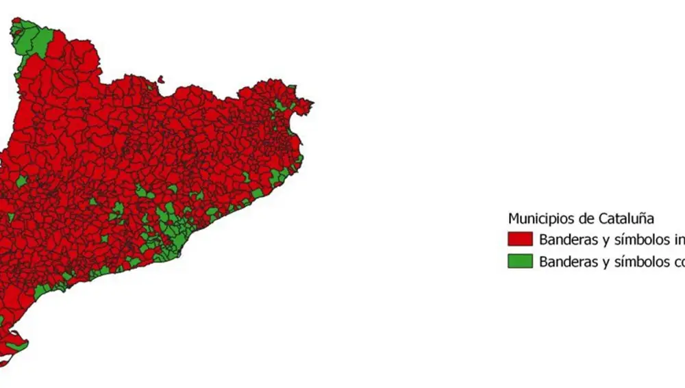 Mapa de la representación de símbolos en los municipios de Cataluña
