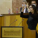 La ex portavoz del grupo parlamentario Ciudadanos, Teresa Pardo, durante el Debate de Presupuesto de la Junta de Andalucía. Joaquín Corchero / Europa Press