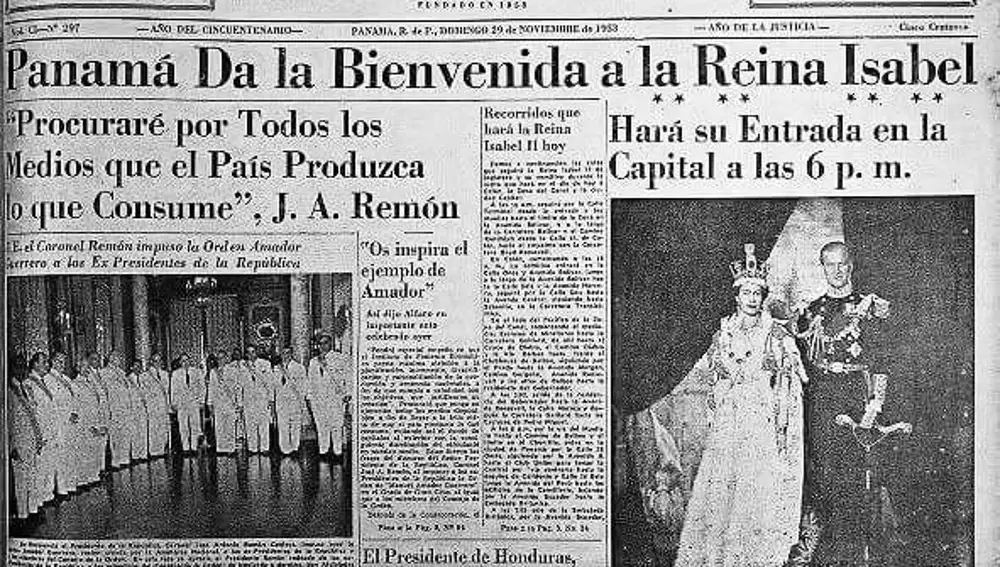 Portada del periódico La Estrella de Panamá con la noticia de la visita de la reina Isabel II