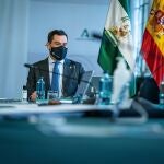 El presidente de la Junta de Andalucía, Juanma Moreno, durante un Consejo de Gobierno