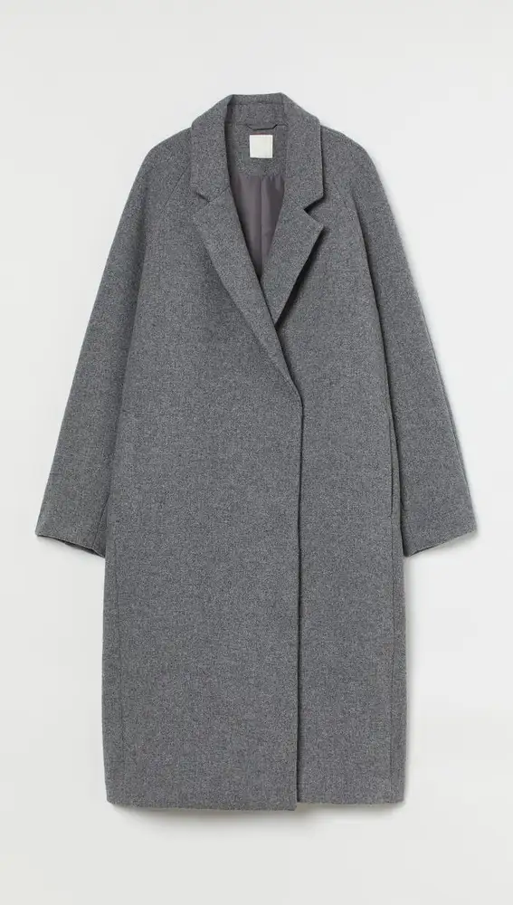 Abrigo midi de tela con solapas de muesca y cierre oculto, de H&M