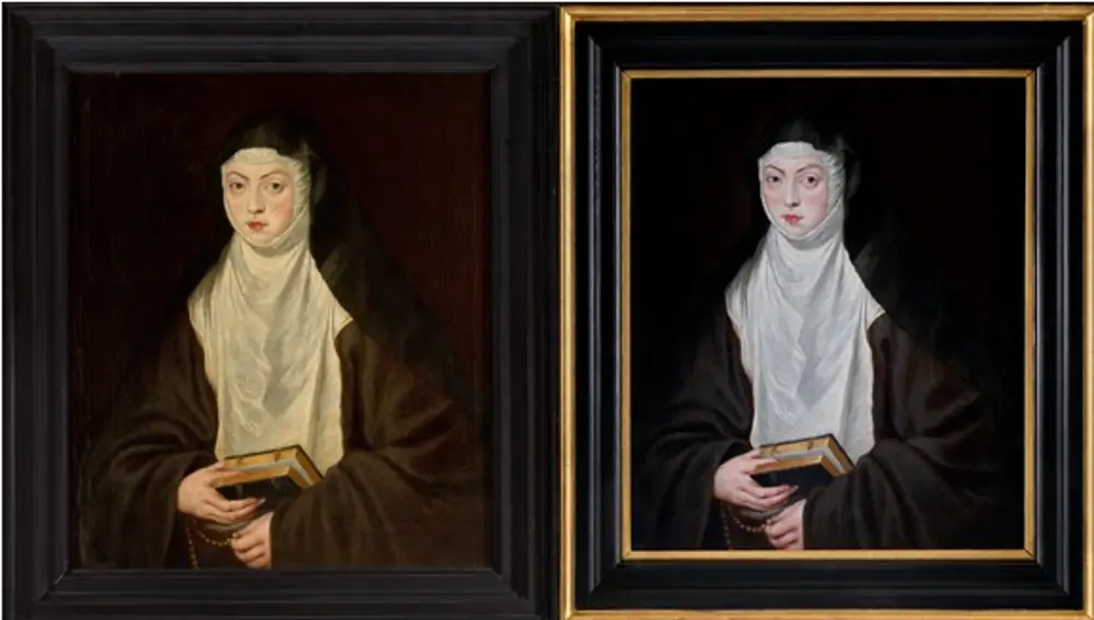 Sor Ana Dorotea de Austria, pintada por Rubens, antes (izda.) y después de su restauración