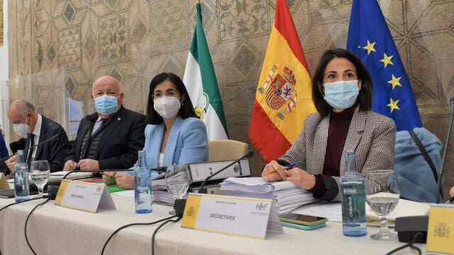 Jesús Aguirre y la ministra Carolina arias (centro), al inicio de un Pleno del Consejo Interterritorial del Sistema Nacional de Salud