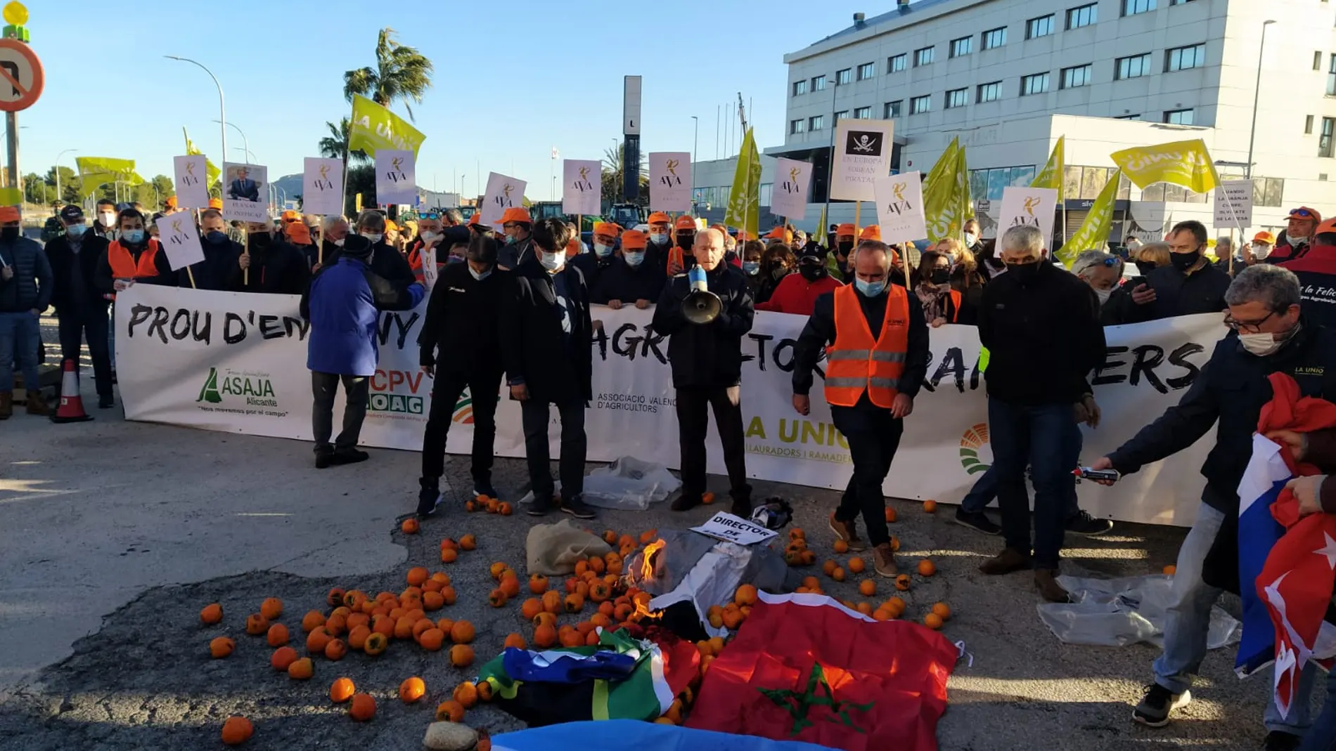 Imagen de la manifestación de agricultores realizada hoy entre las localidades de Favara y Tavernes