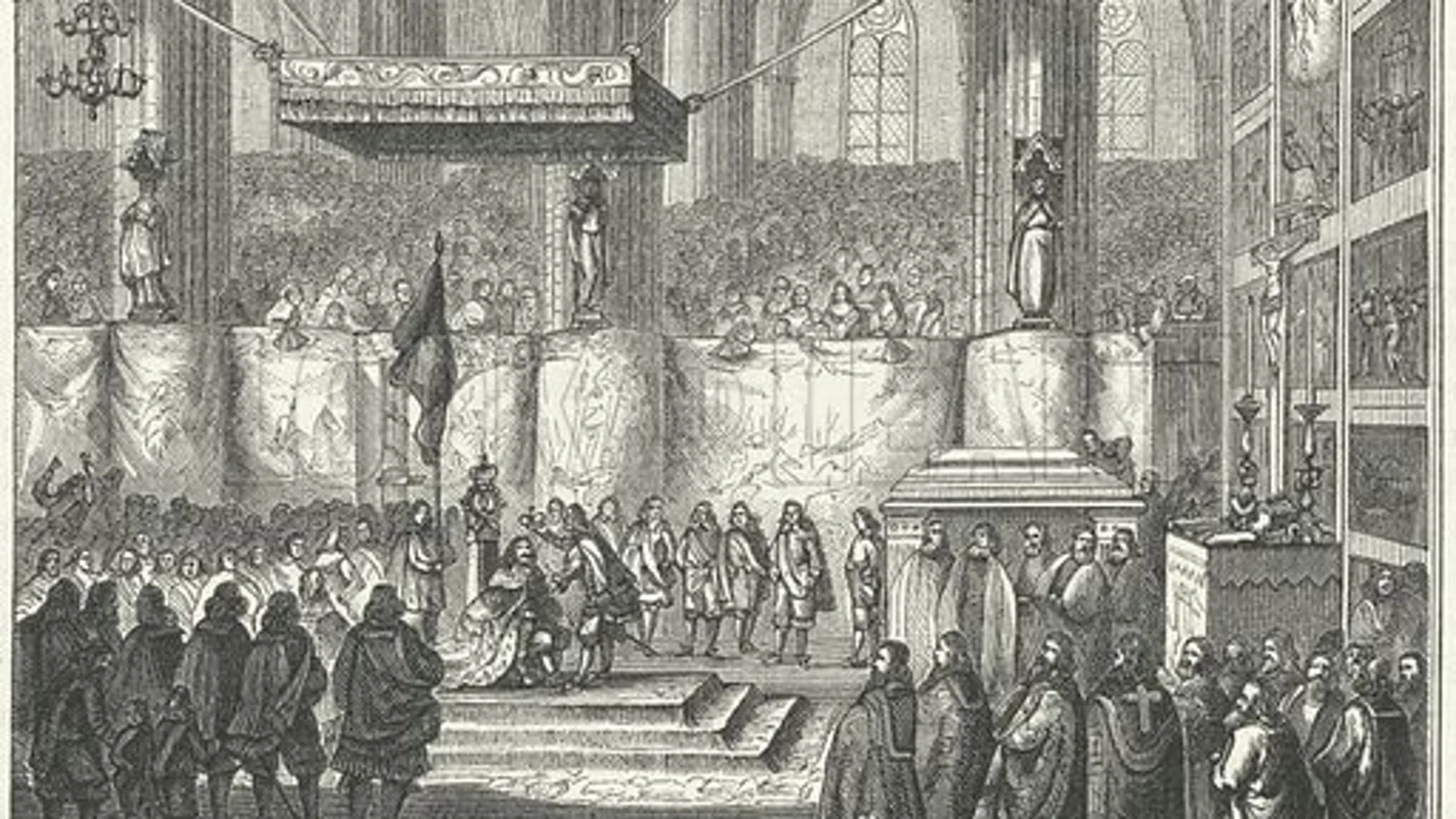 El rey Carlos X Gustavo de Suecia -coronado en esta imagen- encargó a Johan Palmstruch modernizar las finanzas del país