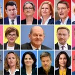 Un combo de los nuevos ministros del Gabinete Scholz, formado por Los Verdes, los liberales y los socialdemócratas