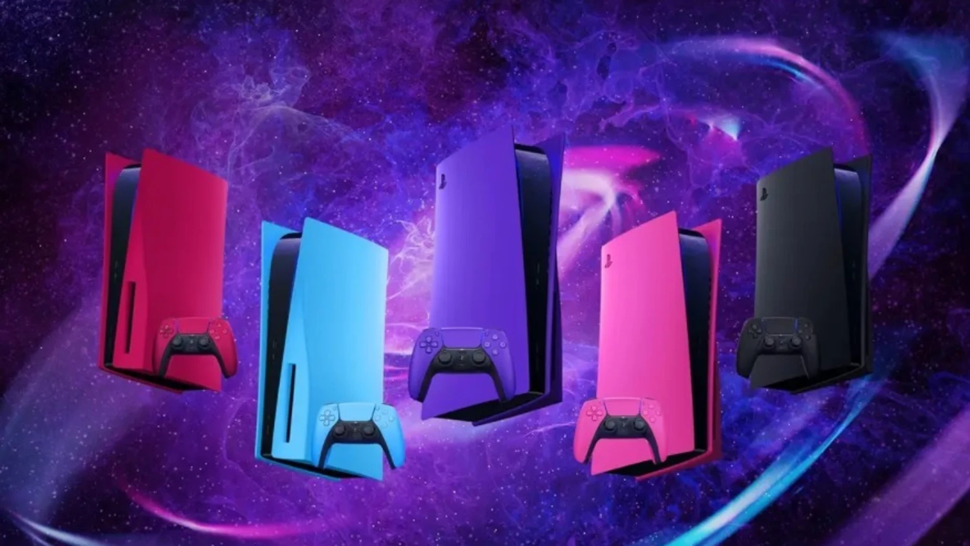Las carcasas y mandos de colores para PS5 de la colección Galaxy.