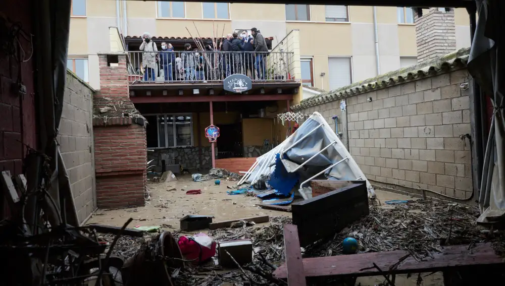 Una de las viviendas afectadas por la crecida del río Ebro, en Buñuel, Navarra (España).