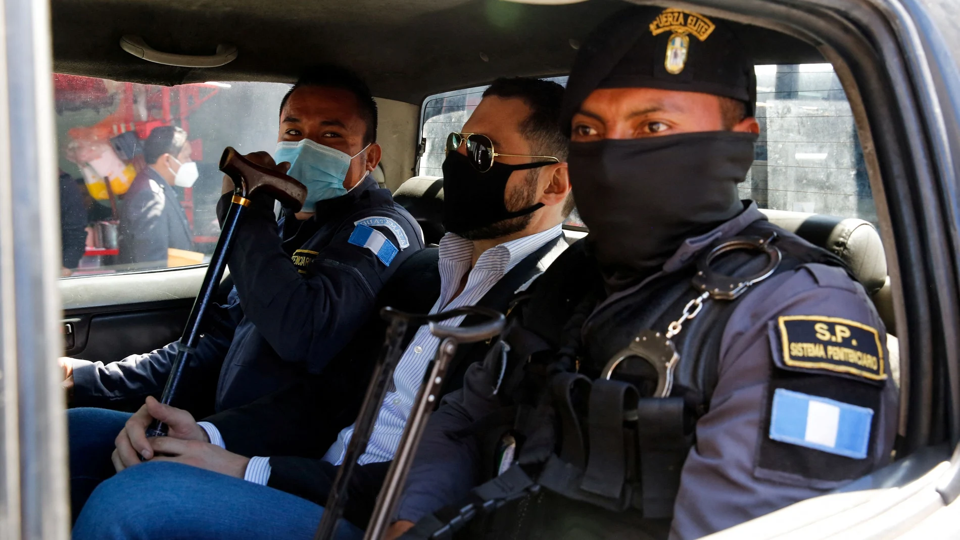 FILE PHOTO: Ricardo Alberto Martinelli, son of former Panamanian President Ricardo Martinelli, sits in a car after a hearing where he accepted extradition to the U.S. on money laundering charges, in Guatemala City, Guatemala, November 8, 2021. REUTERS/Luis Echeverria/File Photo