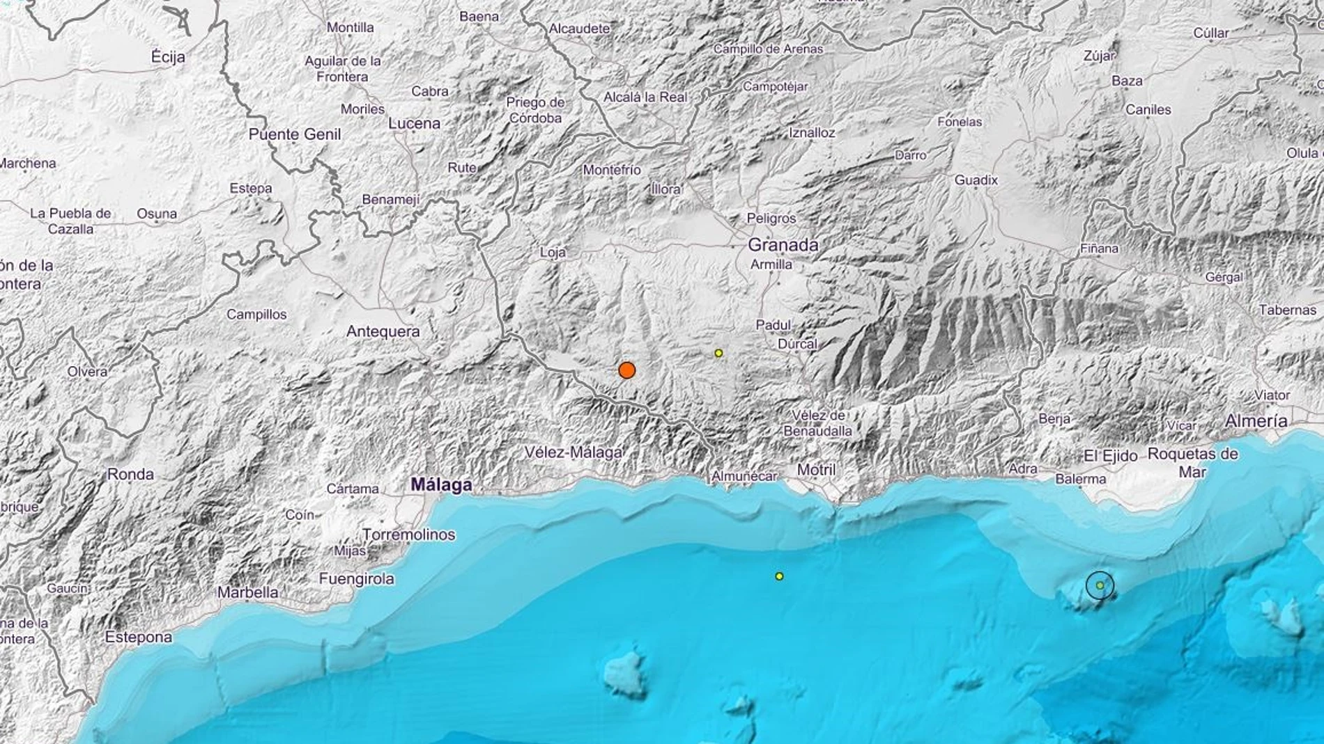El terremoto de magnitud 3,2 tuvo epicentro en Alhama de Granada. INSTITUTO GEOGRÁFICO NACIONAL