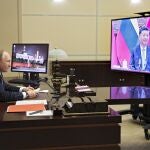 Vladimir Putin durante su encuentro virtual con Xi Jinping