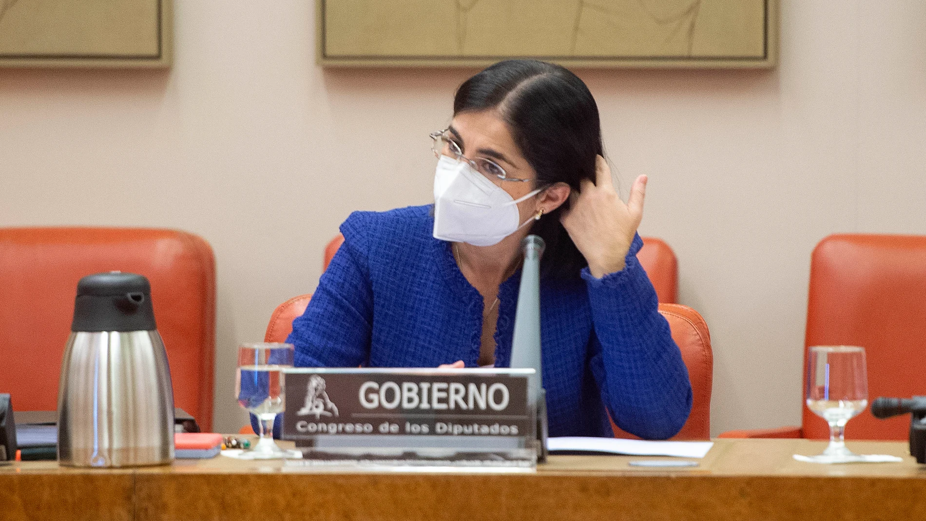 La ministra de Sanidad, Carolina Darias, en la Comisión de su departamento, en el Congreso de los Diputados, para analizar la situación del coronavirus en España, a 16 de diciembre de 2021