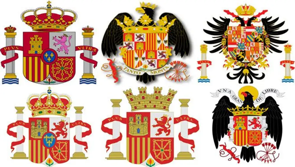 Diferentes escudos de la Historia de España