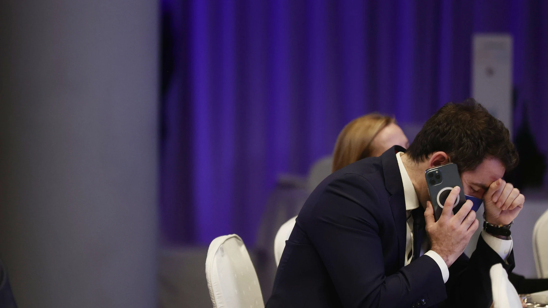 El secretario general del PP, Teodoro García Egea, asiste al ciclo 'Europa verde y digital', en el Westin Palace de Madrid ayer.