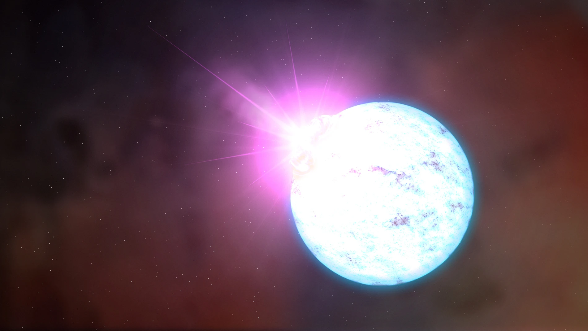 Recreación artística de una «llamarada estelar» sobre una estrella de neutrones.