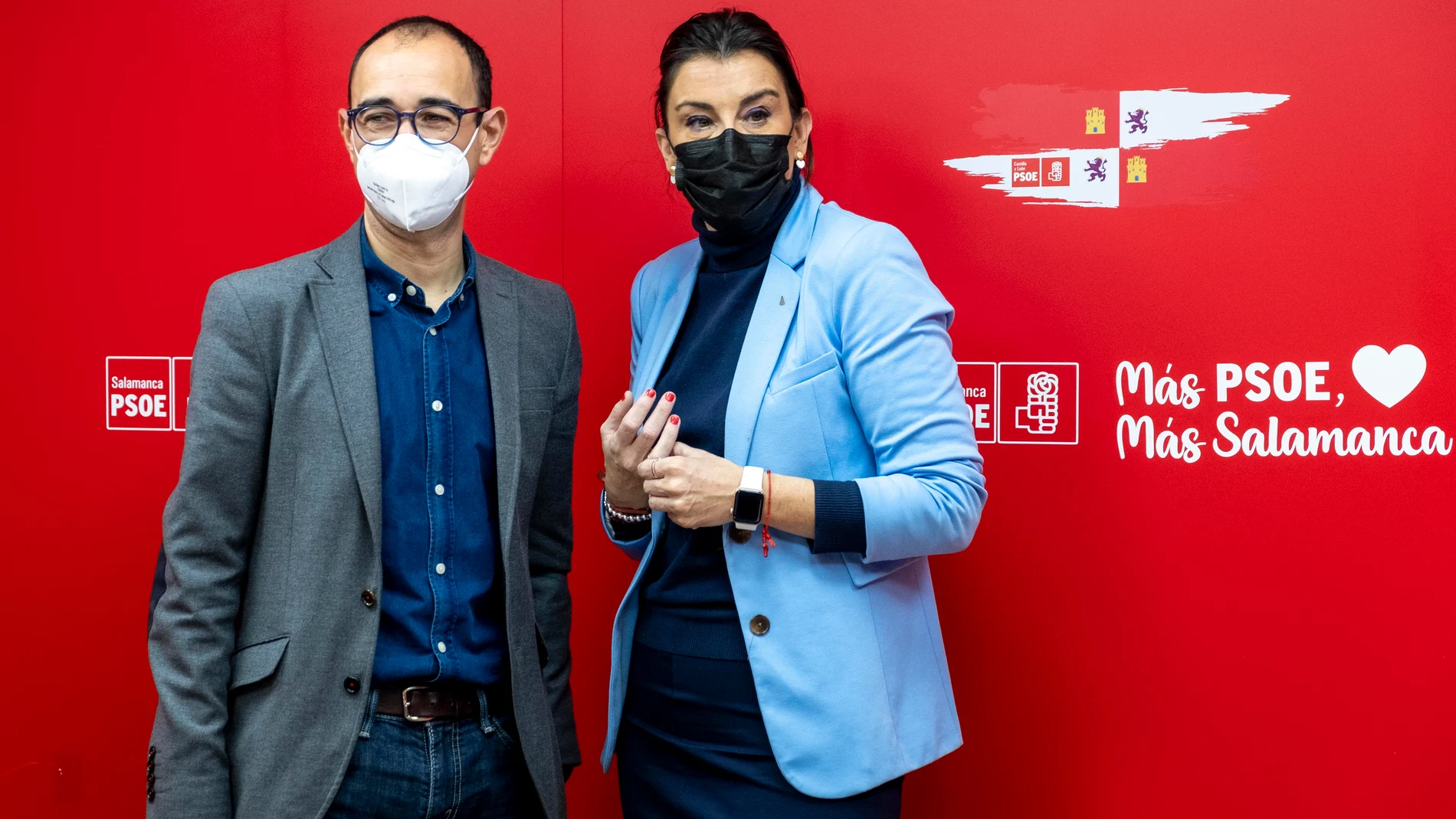 La secretaria de Organización del PSOE de Castilla y León, Ana Sánchez, y el secretario general del PSOE de Salamanca, David Serrada