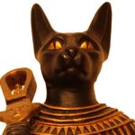 Diosa Bastet representada como una antigua dama egipcia con cabeza de gato