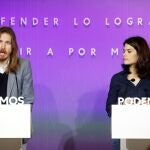 Rueda de prensa de los portavoces de Podemos Isa Serra y Pablo Fernández en Madrid, el pasado lunes