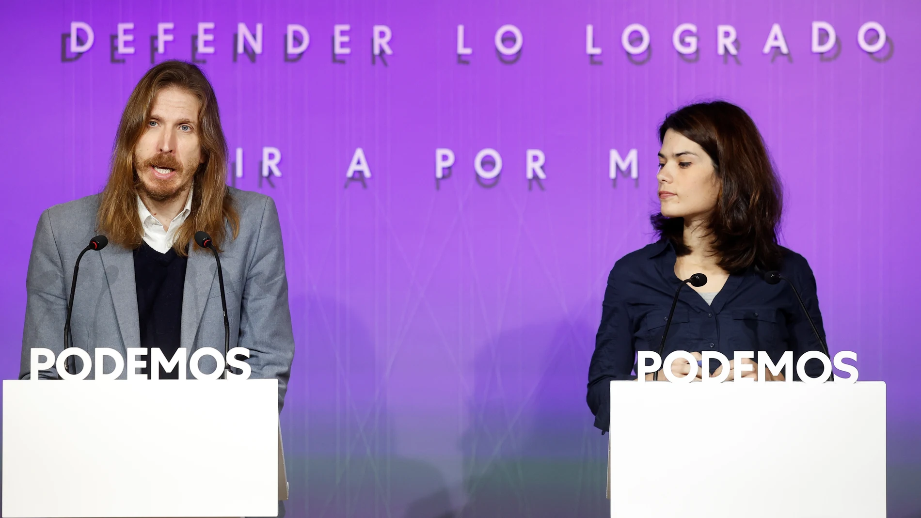 Rueda de prensa de los portavoces de Podemos Isa Serra y Pablo Fernández en Madrid, el pasado lunes